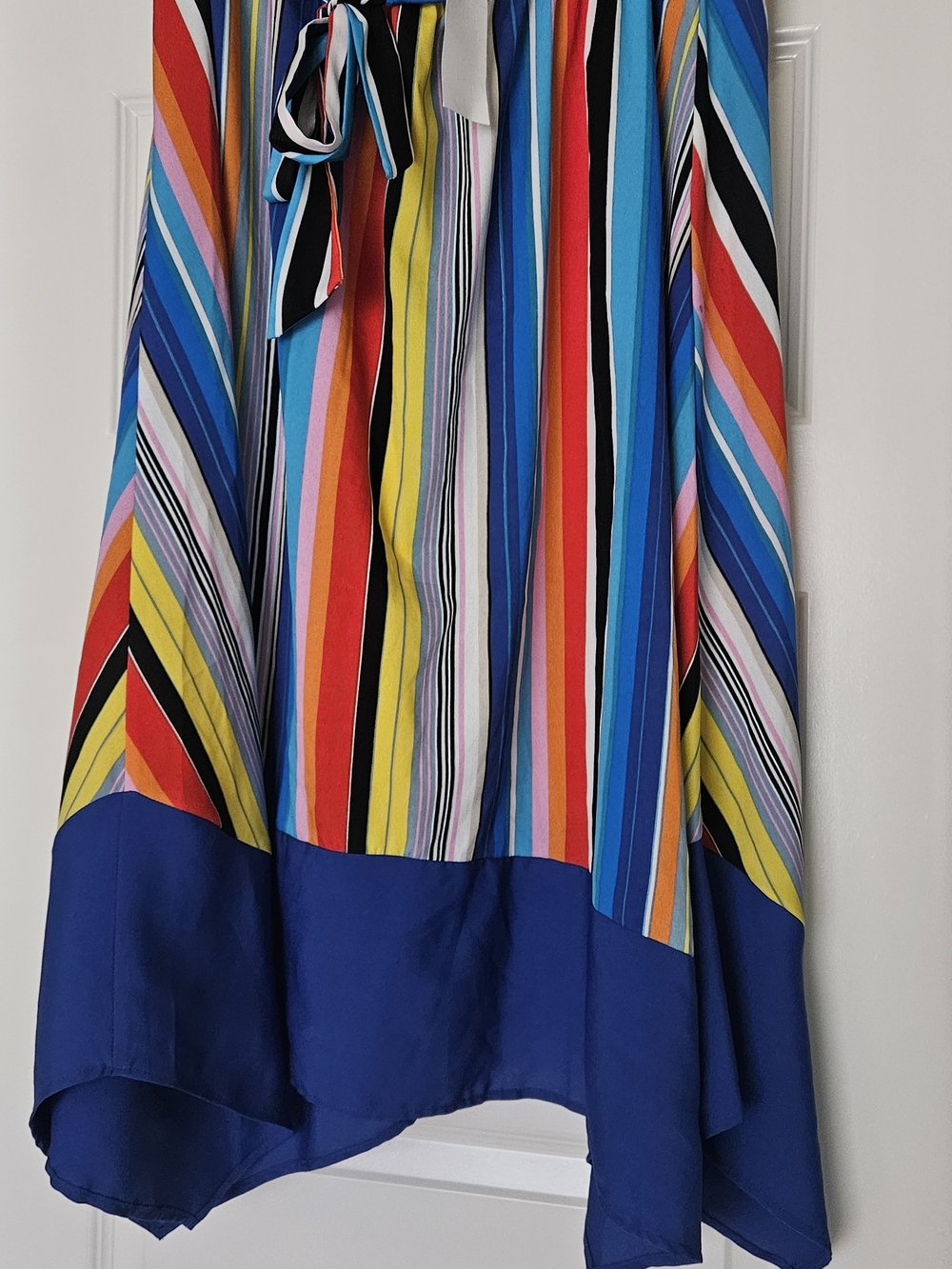Cupio Multi-Color Striped Flared Skirt with Blue Hem